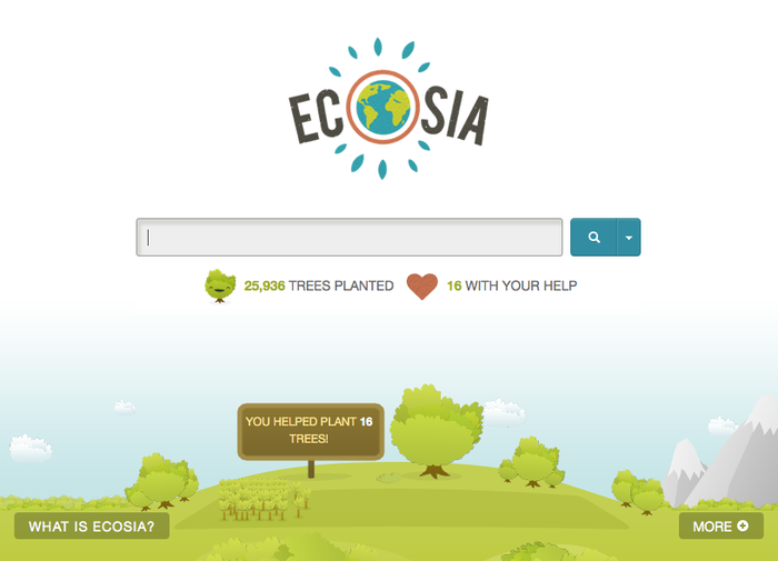 Home page del motore di ricerca Ecosia