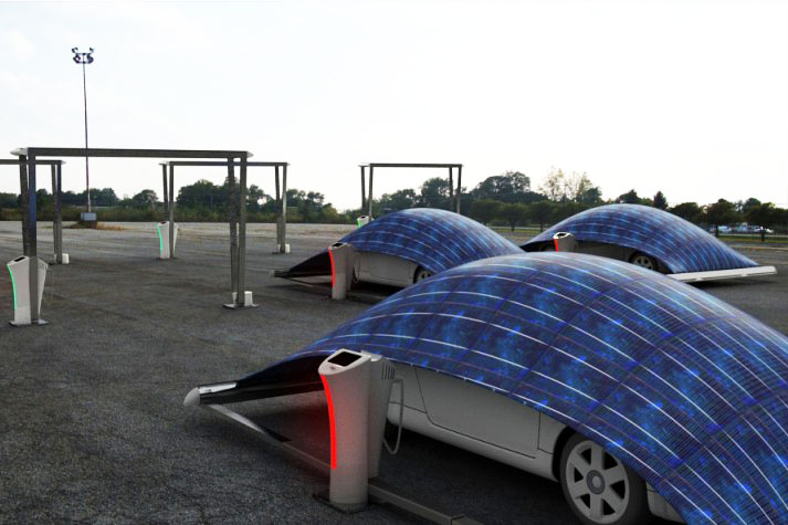 Con V-tent si potrà, allo stesso tempo, ricaricare e proteggere l'auto elettrica