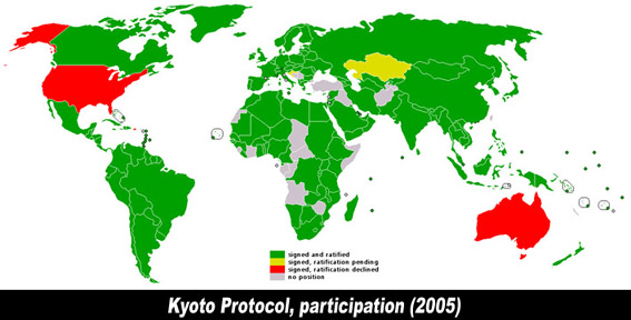 (Mappa con i paesi che hanno aderito al Protocollo di Kyoto al 2005)