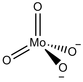 La molecola di molibdato è costituita da un atomo di molibdeno e quattro atomi di ossigeno