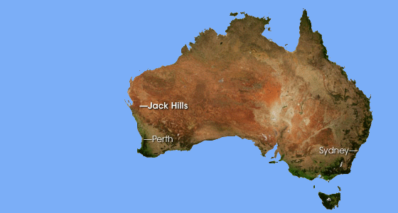 Jack Hills, Australia, luogo di ritrovamento del frammento