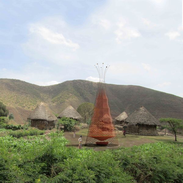Warka Water Tower in Etiopia, Render di Elias Farah