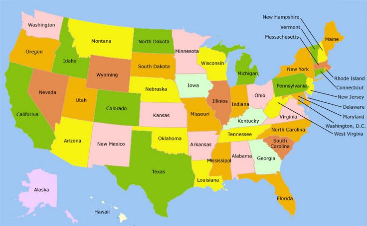 mappa politica stati uniti d'america