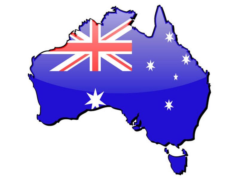 Sagoma del territorio australiano con la bandiera del paese all'interno