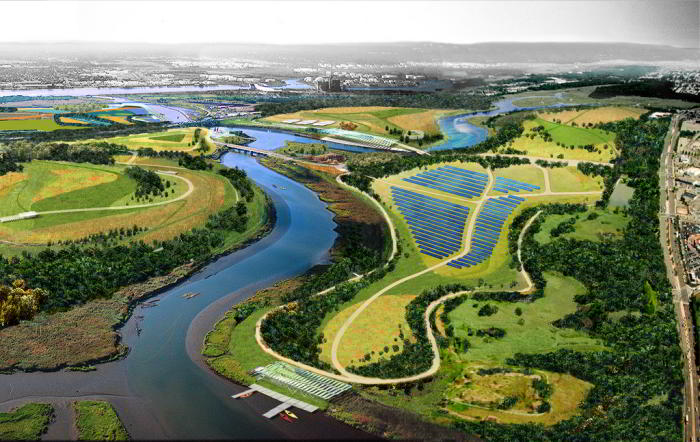 Una veduta aerea di Freshkills park e dell'area dove sorger&agrave; il parco fotovoltaico