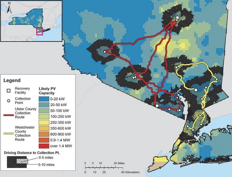 pianificazione e mappa delle installazioni di tecniche solari a New York