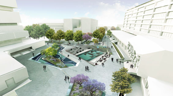 Rendering di una piazza d'acqua