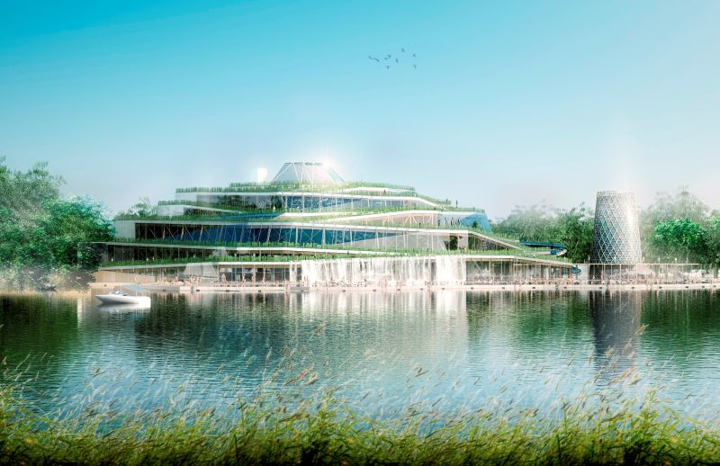 Aqualagon, vista da lontano della laguna-&copy; Jacques Ferrier Architectures 