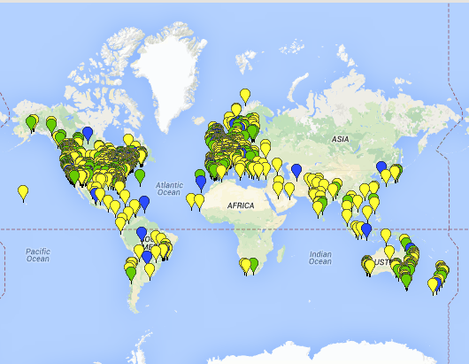 Mappa delle iniziative di Transition Towns nel mondo