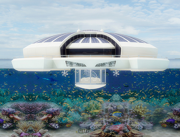 Riproduzione del resort dalla quale &egrave; possibile ammirare l'estetica, l'architettura e la caratteristica stanza sottomarina.
