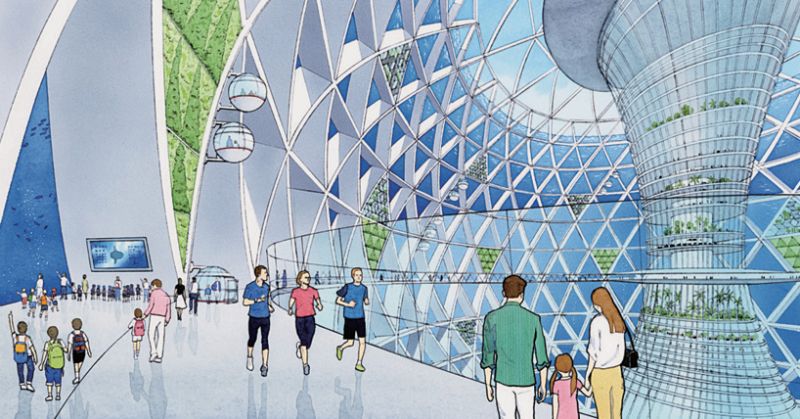 Una delle aree commerciali poste nella capsula