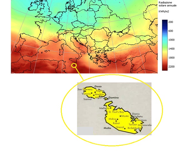 Mappa solare Europa e Malta