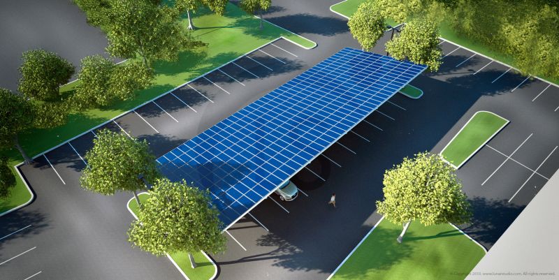 Pensiline fotovoltaiche in un parcheggio cittadino Pensiline fotovoltaiche in un parcheggio cittadino